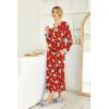 Ekouaer Womens Nightgown Long Loungewear V Neck Nightshirt Sleepwear Full Length Sleepshirt with Pockets(Christmas Red With Santa)