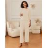 Ekouaer Womens Pajama Sets Fuzzy Fleece Long Sleeve Sleepwear Comfy Pjs 2 Piece Lounge Set Nightwear with Poeckts S-XXL(Beige)