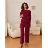 Ekouaer Womens Pajama Sets Fuzzy Fleece Long Sleeve Sleepwear Comfy Pjs 2 Piece Lounge Set Nightwear with Poeckts S-XXL(Burgundy)
