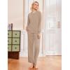 Ekouaer Womens Pajama Sets Fuzzy Fleece Long Sleeve Sleepwear Comfy Pjs 2 Piece Lounge Set Nightwear with Poeckts S-XXL(Khaki)