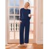 Ekouaer Womens Pajama Sets Fuzzy Fleece Long Sleeve Sleepwear Comfy Pjs 2 Piece Lounge Set Nightwear with Poeckts S-XXL(Navy Blue)