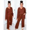Ekouaer Womens Pajama Sets Fuzzy Fleece Sleepwear Long Sleeve Pjs 2 Piece Lounge Set Fall Outfits Sweater Nightwear S-XXL(Brown)