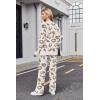 Ekouaer Womens Pajama Sets Fuzzy Fleece Sleepwear Long Sleeve Pjs 2 Piece Lounge Set Fall Outfits Sweater Nightwear S-XXL(Brown Pattern)