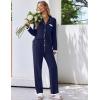 Ekouaer Womens Pajamas Set Long Sleeve Sleepwear Button Down Lounge Set 2 Pieces Soft Nightwear Lace Pjs Set(Navy Blue)