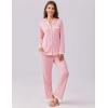 Ekouaer Womens Pajamas Set Long Sleeve Sleepwear Button Down Lounge Set 2 Pieces Soft Nightwear Lace Pjs Set(Pink)
