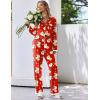 Ekouaer Womens Pajamas Set Long Sleeve Sleepwear Button Down Lounge Set 2 Pieces Soft Nightwear Lace Pjs Set(Red Santa Bell)