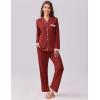 Ekouaer Womens Pajamas Set Long Sleeve Sleepwear Button Down Lounge Set 2 Pieces Soft Nightwear Lace Pjs Set(Wine Red)