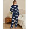 Ekouaer Women’s Pajamas Sets 2 piece PJs V Neck Long Sleeve Sleepwear Comfy Pants Loungewear with Pocket(Navy Zebra)