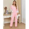 Ekouaer Women’s Pajamas Sets 2 piece PJs V Neck Long Sleeve Sleepwear Comfy Pants Loungewear with Pocket(Pink)