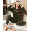 Ekouaer Womens Pajamas Sets Long Sleeve Soft Sleepwear 2 Piece Velvet Pjs Lounge Sets with Pockets(Army Green)