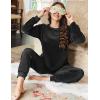 Ekouaer Womens Pajamas Sets Long Sleeve Soft Sleepwear 2 Piece Velvet Pjs Lounge Sets with Pockets(Black)
