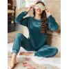 Ekouaer Womens Pajamas Sets Long Sleeve Soft Sleepwear 2 Piece Velvet Pjs Lounge Sets with Pockets(Blue Green)