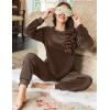 Ekouaer Womens Pajamas Sets Long Sleeve Soft Sleepwear 2 Piece Velvet Pjs Lounge Sets with Pockets(Brown)
