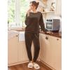 Ekouaer Womens Pajamas Sets Long Sleeve Soft Sleepwear 2 Piece Velvet Pjs Lounge Sets with Pockets(Brown)