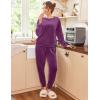 Ekouaer Womens Pajamas Sets Long Sleeve Soft Sleepwear 2 Piece Velvet Pjs Lounge Sets with Pockets(Deep Purple)