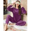 Ekouaer Womens Pajamas Sets Long Sleeve Soft Sleepwear 2 Piece Velvet Pjs Lounge Sets with Pockets(Deep Purple)