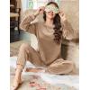 Ekouaer Womens Pajamas Sets Long Sleeve Soft Sleepwear 2 Piece Velvet Pjs Lounge Sets with Pockets(Khaki)