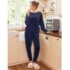 Ekouaer Womens Pajamas Sets Long Sleeve Soft Sleepwear 2 Piece Velvet Pjs Lounge Sets with Pockets(Navy Blue)