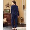 Ekouaer Womens Pajamas Sets Long Sleeve Soft Sleepwear 2 Piece Velvet Pjs Lounge Sets with Pockets(Navy Blue)