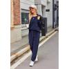Ekouaer Womens Pajamas Sets Long Sleeve Soft Sleepwear 2 Piece Velvet Pjs Lounge Sets with Pockets(Navy Blue)