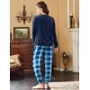 Ekouaer Womens Pajamas Sets Long Sleeve Soft Sleepwear 2 Piece Velvet Pjs Lounge Sets with Pockets(Plaid Blue)