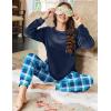 Ekouaer Womens Pajamas Sets Long Sleeve Soft Sleepwear 2 Piece Velvet Pjs Lounge Sets with Pockets(Plaid Blue)
