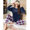Ekouaer Womens Pajamas Sets Long Sleeve Soft Sleepwear 2 Piece Velvet Pjs Lounge Sets with Pockets(Plaid Navy)