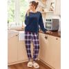 Ekouaer Womens Pajamas Sets Long Sleeve Soft Sleepwear 2 Piece Velvet Pjs Lounge Sets with Pockets(Plaid Navy)
