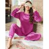 Ekouaer Womens Pajamas Sets Long Sleeve Soft Sleepwear 2 Piece Velvet Pjs Lounge Sets with Pockets(Rose Red)