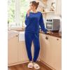 Ekouaer Womens Pajamas Sets Long Sleeve Soft Sleepwear 2 Piece Velvet Pjs Lounge Sets with Pockets(Snorkel Blue)