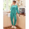 Ekouaer Womens Pajamas Sets Long Sleeve Soft Sleepwear 2 Piece Velvet Pjs Lounge Sets with Pockets(Turquoise Green)