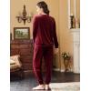 Ekouaer Womens Pajamas Sets Long Sleeve Soft Sleepwear 2 Piece Velvet Pjs Lounge Sets with Pockets(Wine Red)