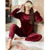 Ekouaer Womens Pajamas Sets Long Sleeve Soft Sleepwear 2 Piece Velvet Pjs Lounge Sets with Pockets(Wine Red)