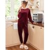 Ekouaer Womens Pajamas Sets Long Sleeve Soft Sleepwear 2 Piece Velvet Pjs Lounge Sets with Pockets(Wine Red)