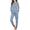 Ekouaer Womens Pajamas Sets Long Sleeve Tops with Jogger Pants Soft Pjs Lounge Set Outfits with Pockets(Blue Plaid)