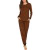 Ekouaer Womens Pajamas Sets Long Sleeve Tops with Jogger Pants Soft Pjs Lounge Set Outfits with Pockets(Caramel Plaid)