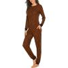 Ekouaer Womens Pajamas Sets Long Sleeve Tops with Jogger Pants Soft Pjs Lounge Set Outfits with Pockets(Caramel Plaid)
