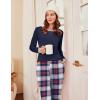Ekouaer Womens Pajamas Sets Long Sleeve Tops with Jogger Pants Soft Pjs Lounge Set Outfits with Pockets(Navy Blue Plaid)