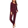 Ekouaer Womens Pajamas Sets Long Sleeve Tops with Jogger Pants Soft Pjs Lounge Set Outfits with Pockets(Red Black Plaid)