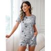 Ekouaer Womens Pajamas Sets Shorts 2 Piece Short Sleeve Lounge Sets Round Neck Sleepwear Soft Pjs with Pockets(Grey Owl)