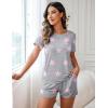 Ekouaer Womens Pajamas Sets Shorts 2 Piece Short Sleeve Lounge Sets Round Neck Sleepwear Soft Pjs with Pockets(Light Grey White Star)