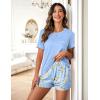 Ekouaer Womens Pajamas Sets Shorts 2 Piece Short Sleeve Lounge Sets Round Neck Sleepwear Soft Pjs with Pockets(Teddy-blue)