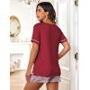 Ekouaer Womens Pajamas Sets Shorts 2 Piece Short Sleeve Lounge Sets Round Neck Sleepwear Soft Pjs with Pockets(Wine Red)