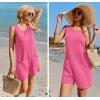 Ekouaer Womens Romper Summer Sleeveless Jumpsuit Casual Short Overalls with Pocket 2025(Deep Pink)