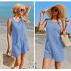 Ekouaer Womens Romper Summer Sleeveless Jumpsuit Casual Short Overalls with Pocket 2025(Light Blue)