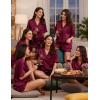Ekouaer Womens Silk Satin Pajama Set, 2 Piece Heart Embroidery Short Sleeve Button Down Pjs Set for Bridal Party(Burgundy)