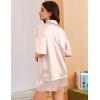 Ekouaer Womens Silk Satin Pajama Set, 2 Piece Heart Embroidery Short Sleeve Button Down Pjs Set for Bridal Party(Champagne)