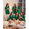 Ekouaer Womens Silk Satin Pajama Set, 2 Piece Heart Embroidery Short Sleeve Button Down Pjs Set for Bridal Party(Dark Green)