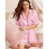 Ekouaer Womens Silk Satin Pajama Set, 2 Piece Heart Embroidery Short Sleeve Button Down Pjs Set for Bridal Party(Light Pink)
