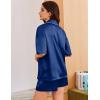 Ekouaer Womens Silk Satin Pajama Set, 2 Piece Heart Embroidery Short Sleeve Button Down Pjs Set for Bridal Party(Navy Blue)